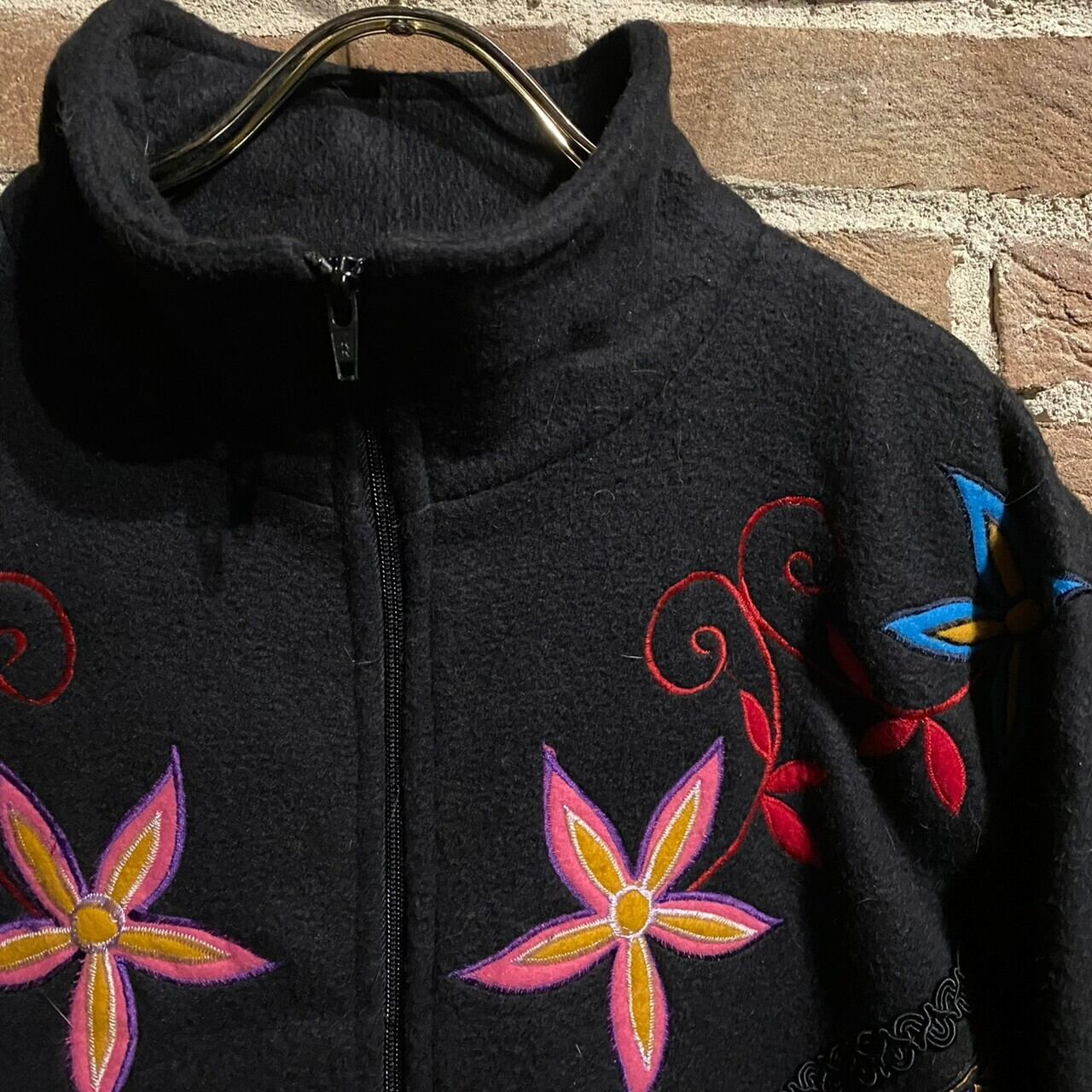 【Caka act3】Artistic Flower Pattern Fringe Fleece Jacket Caka(カカ）下北沢古着