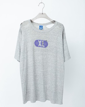 素材 "Champion" good damage heather gray print T-shirt (Made In USA)