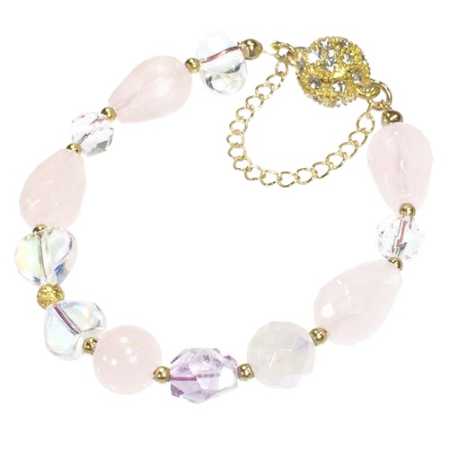 天然石 ローズクォーツ&アメジスト&水晶 マグネットブレスレット(落下防止チェーン付)