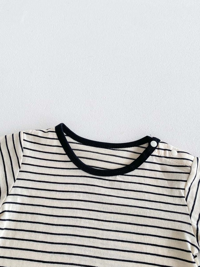 【セット】ミニスマイルストライプTシャツサロペットロンパースセット - 15