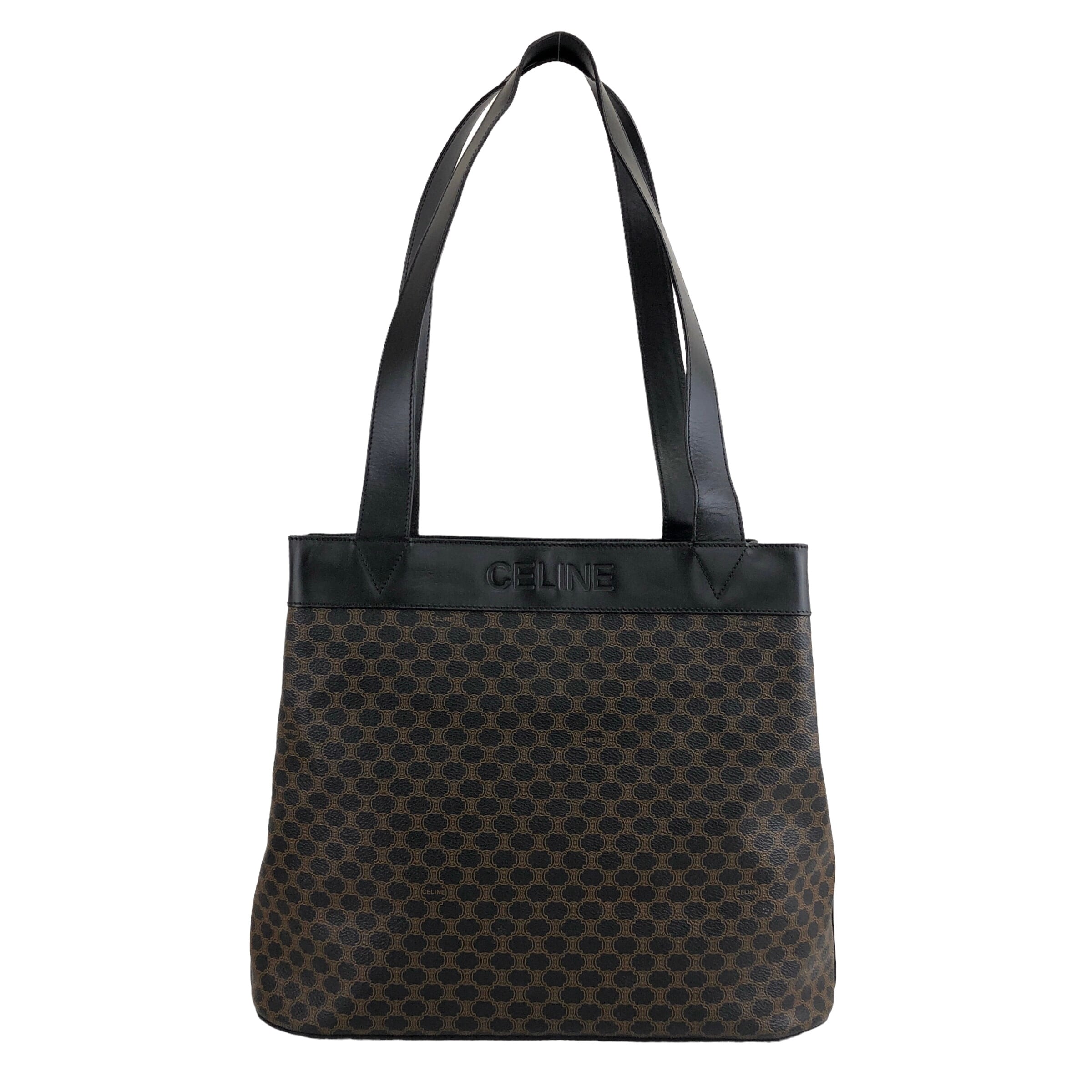 CELINE セリーヌ マカダム ショルダーバッグ ブラック ロゴ PVC レザー