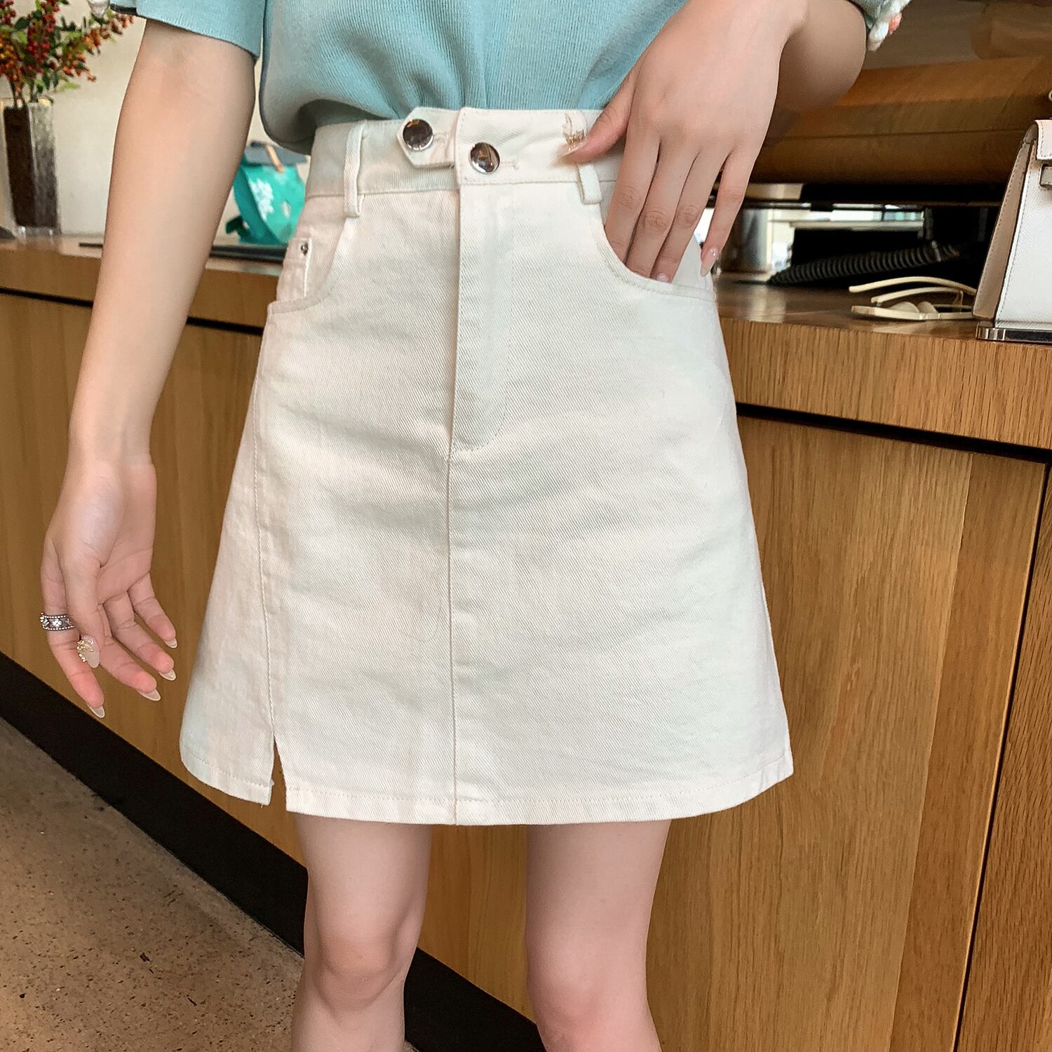 サマースタイルハイウェストウェストスカート カジュアルAラインショート 夏物 6Du_Shop_Women48433050539