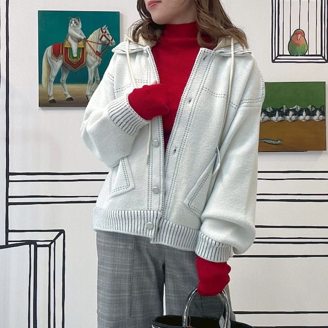 フード付きニットジャケット