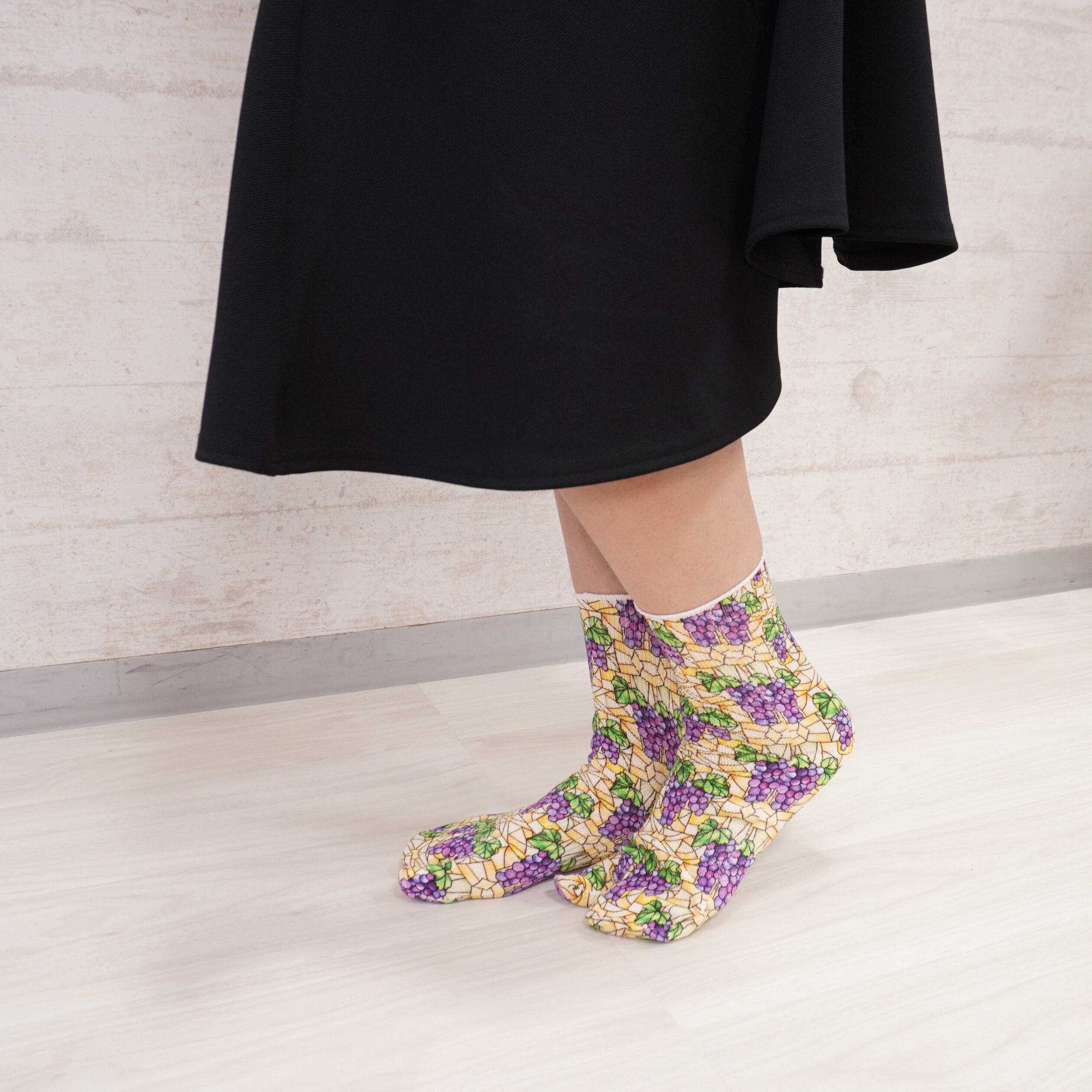 ステンドグラス ぶどう柄 足袋和紙プリントソックス レギュラー丈