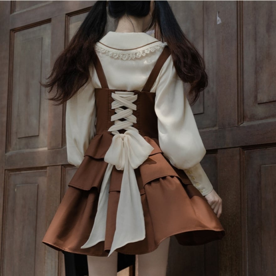 森ガール フレンチガーリー セットアップ 学園風 量産型 バックリボン