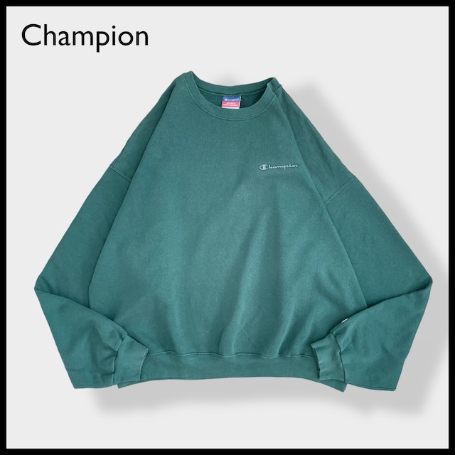 【champion】メキシコ製 2XL ビッグシルエット オーバーサイズ ワンポイントロゴ ワイドサイズ 極太アーム スウェット トレーナー プルオーバー ディープグリーン チャンピオン MEXICO US古着