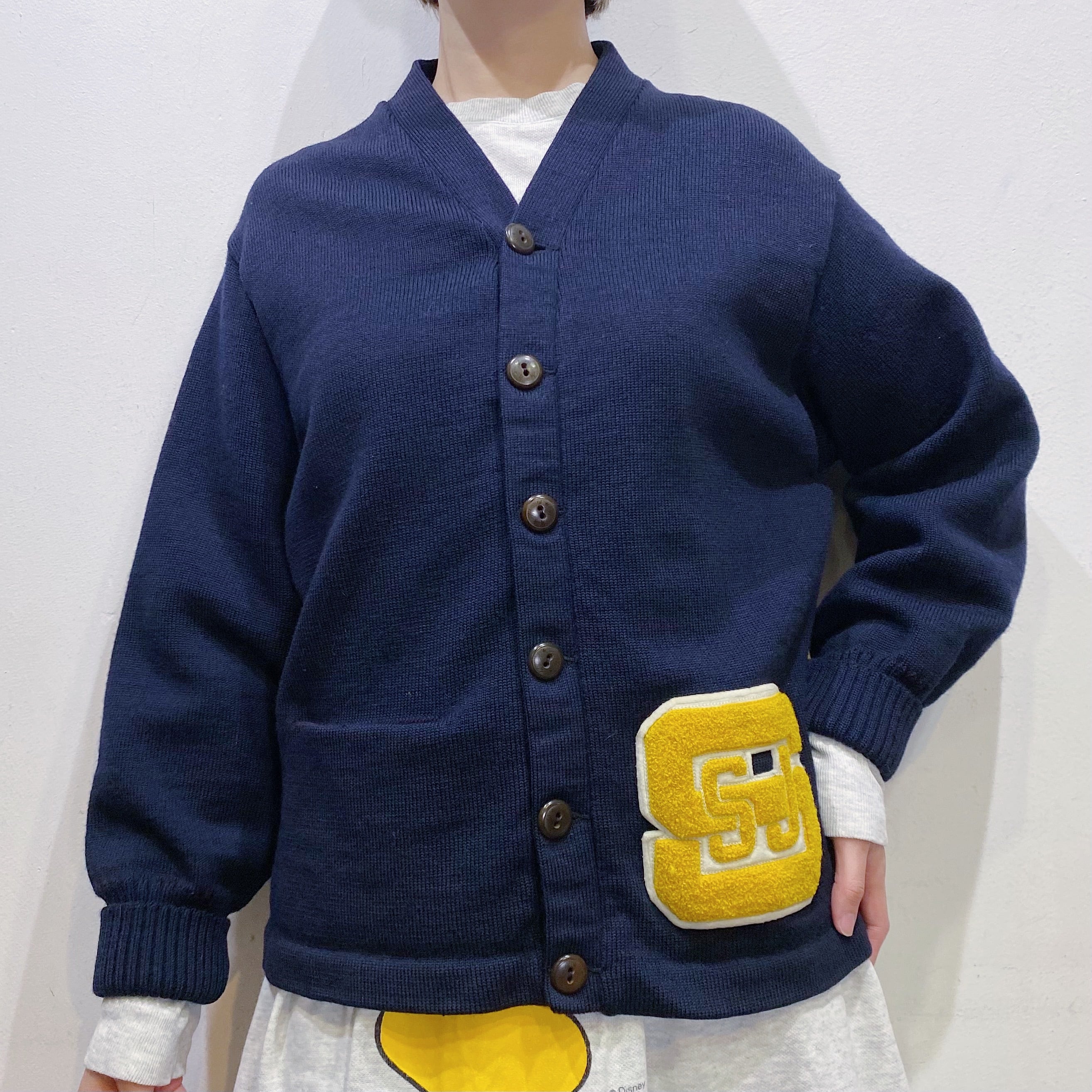50s wool navy lettered cardigan | LEMON