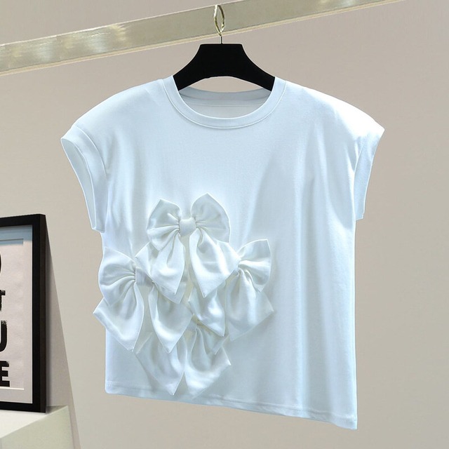 Ribbon asymmetry t-shirt　M2588