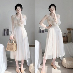 送料無料 未使用 発表会 イベント デ－ト インナー付 長袖 ワンピース 9号 M [OPN2141]