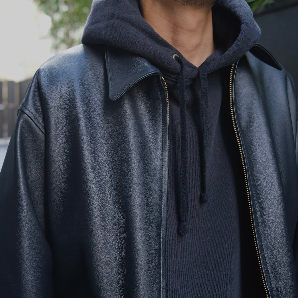 COMOLI(コモリ) / カーフスキンジップショートジャケット-BLACK COMOLI(コモリ) / カーフスキンジップショートジャケット-BLACK
