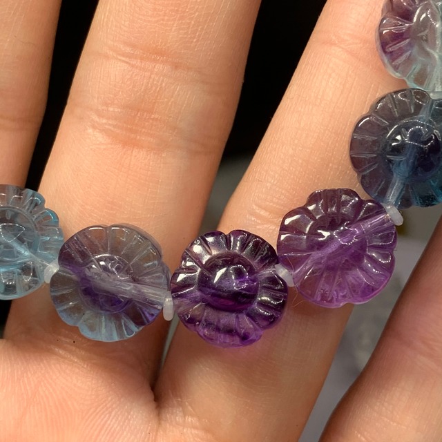 ブルー×パープル♪フローライト花ブレスレット