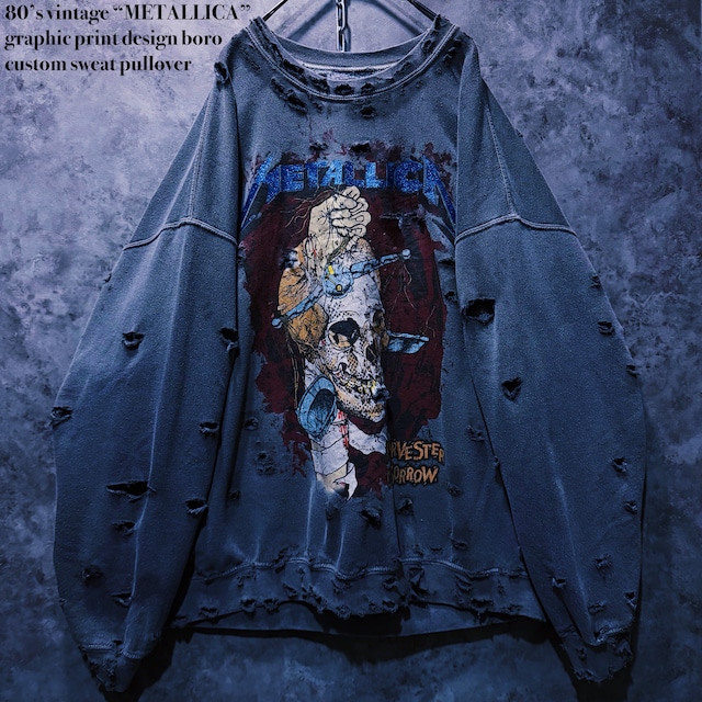 【 doppio】80’s vintage “METALLICA” graphic print design boro custom sweat pullover