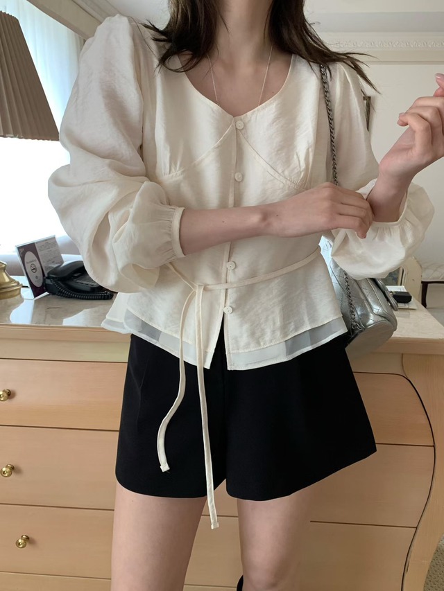 (予約) mellounge  / Loose-fit rumi shirring strap blouse 3color