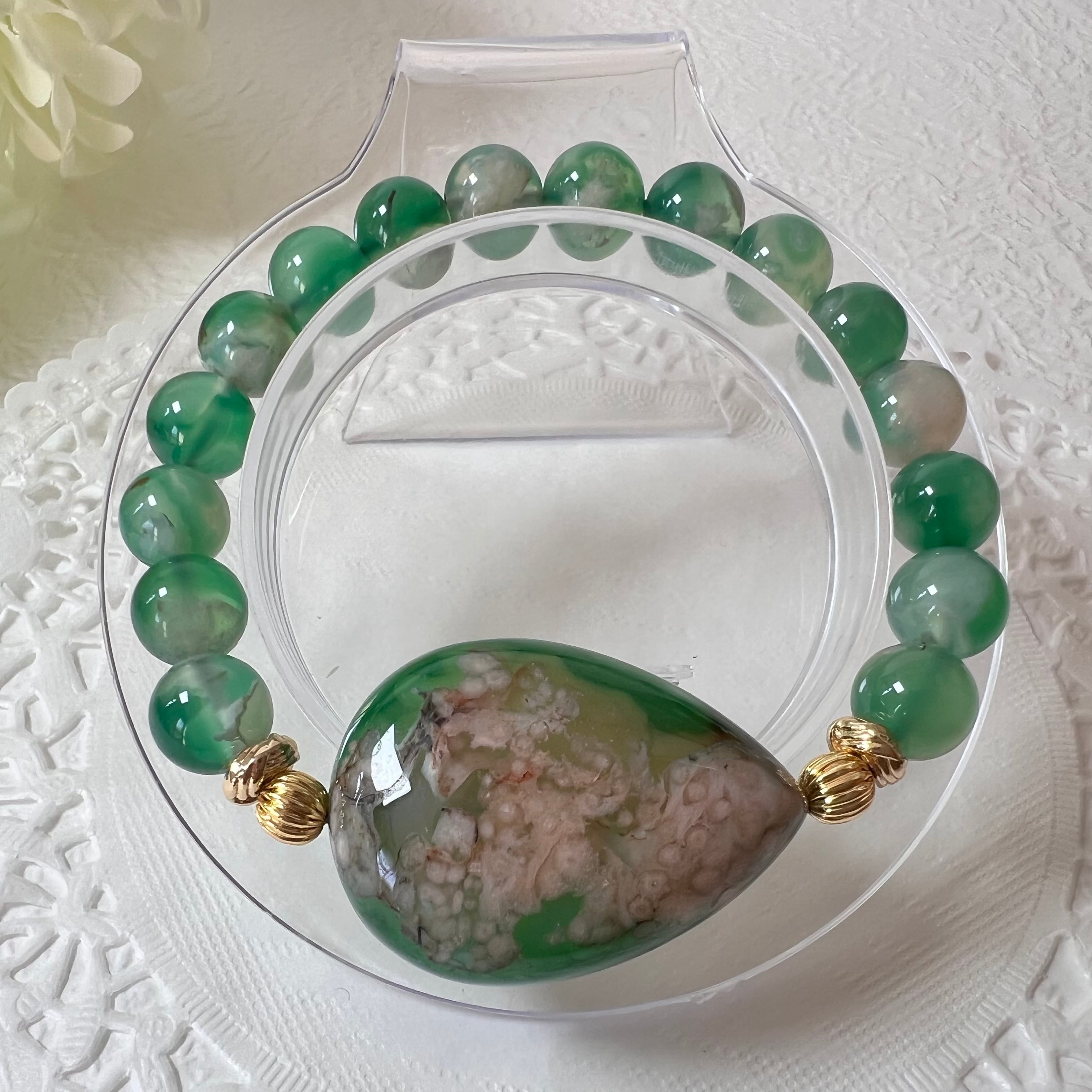 【グリーン桜瑪瑙雫ブレスレット②】♥送料無料♥天然石 パワーストーン