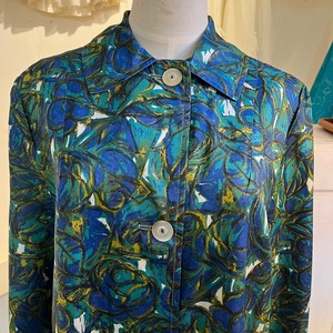 50's 60's reversible blue green leaf print spring coat