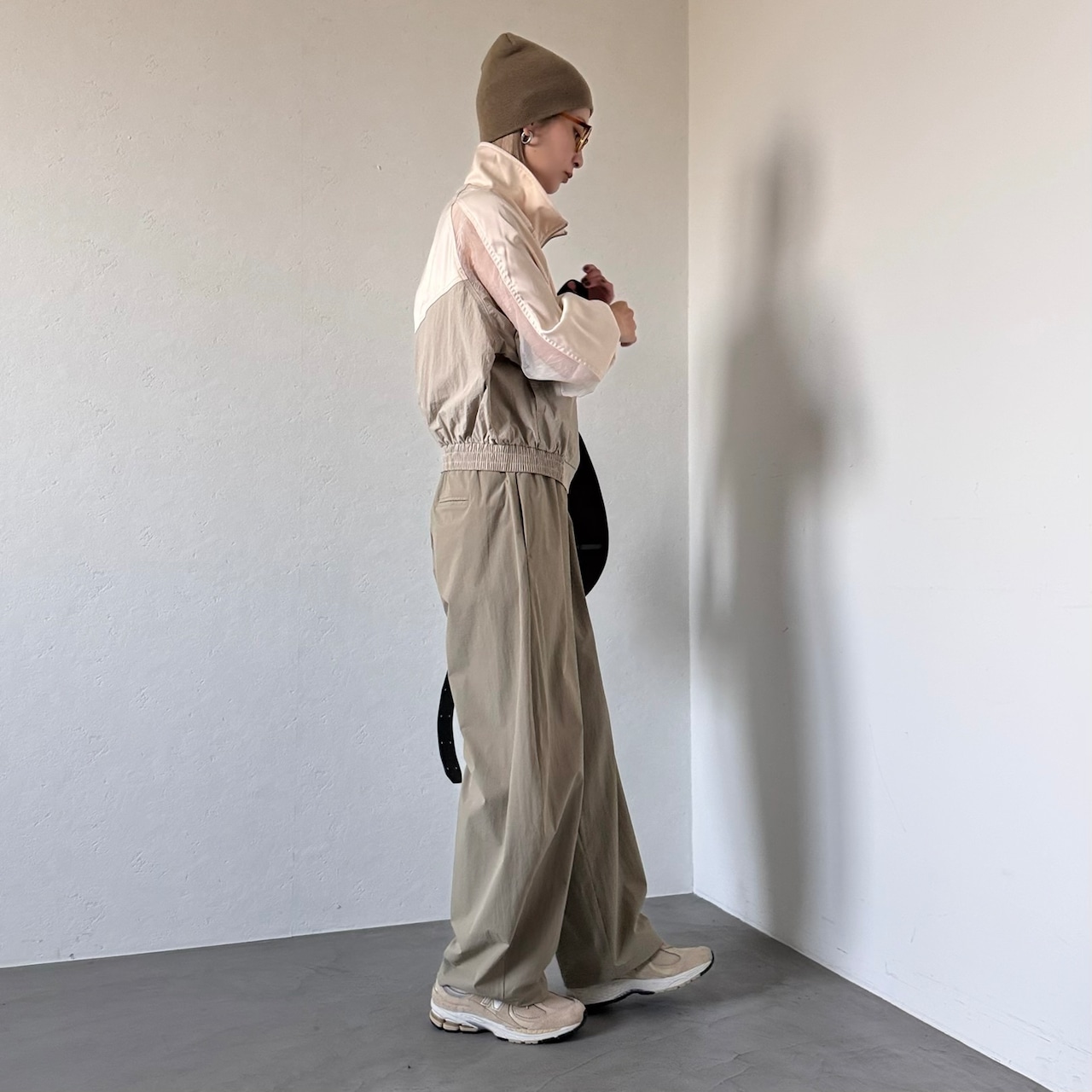 異素材切替スタンドカラーBZ/ライトベージュ