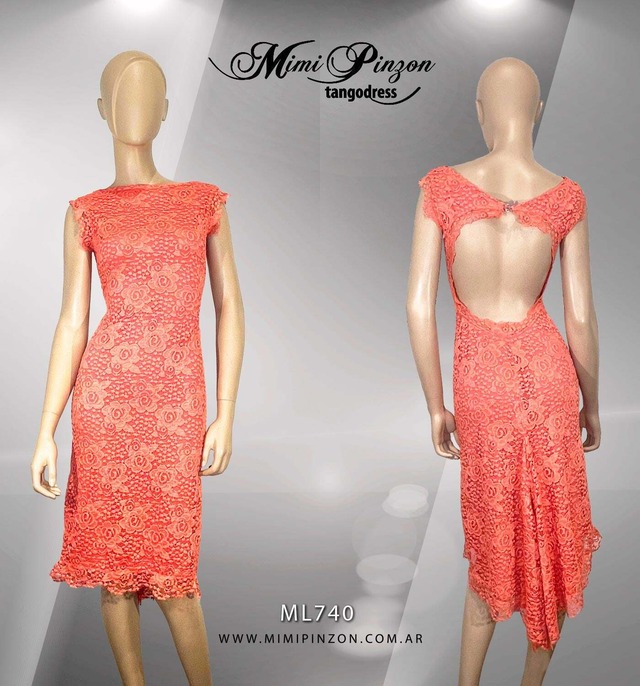 VESTIDO DE MIMI PINZON ミロンガ用　ピンクレースノースリーブワンピース
