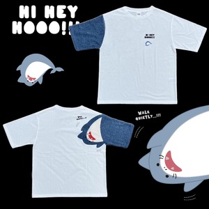 大人気！再々販売決定！落っこちそう⁉な 袖 刺繍 サメ Tシャツ ゆるだぼ