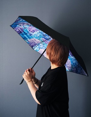 紫陽花柄 晴雨兼用 折りたたみ傘・日傘（内側プリント・外側ブラック）