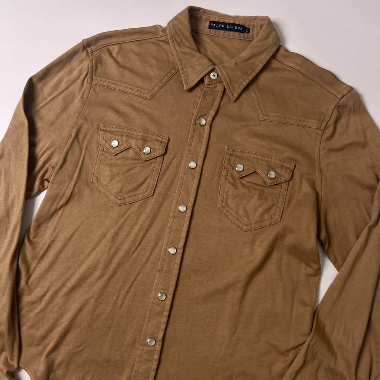 RALPH LAUREN ラルフローレン 長袖ウエスタンシャツ L/ベージュ/インパクト21/vintage/スナップボタン