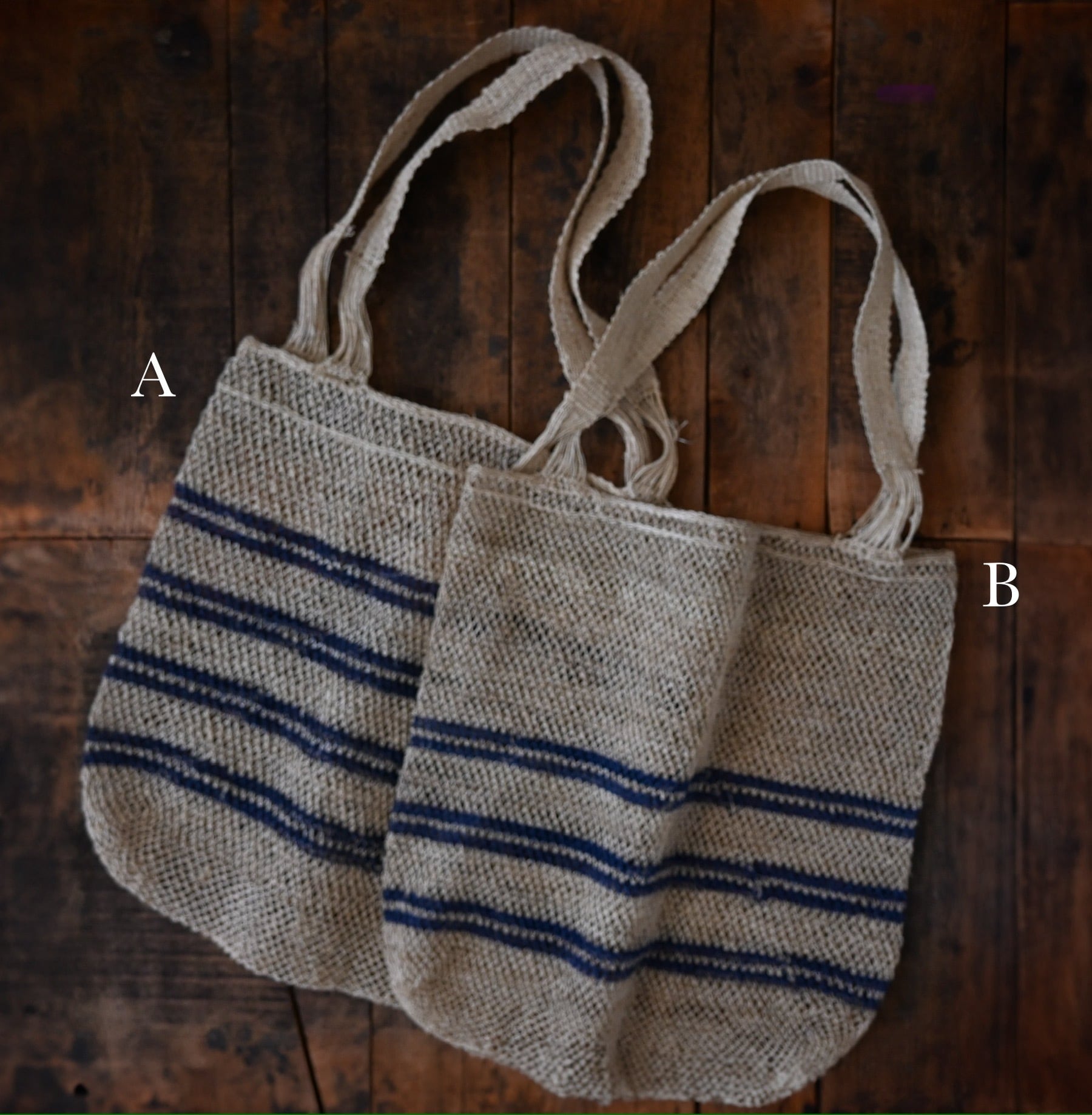 ラオス 葛の手編みバッグ- double line blue - | Pan puri yêe