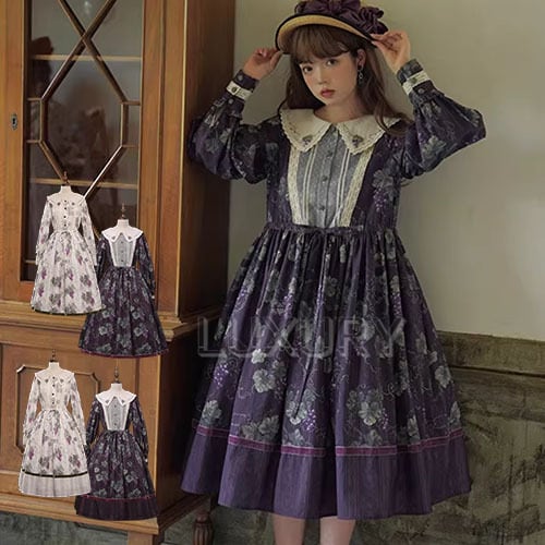 クラシカルロリータ クラロリ ワンピース のみ 葡萄 ぶどう柄 ひざ下丈