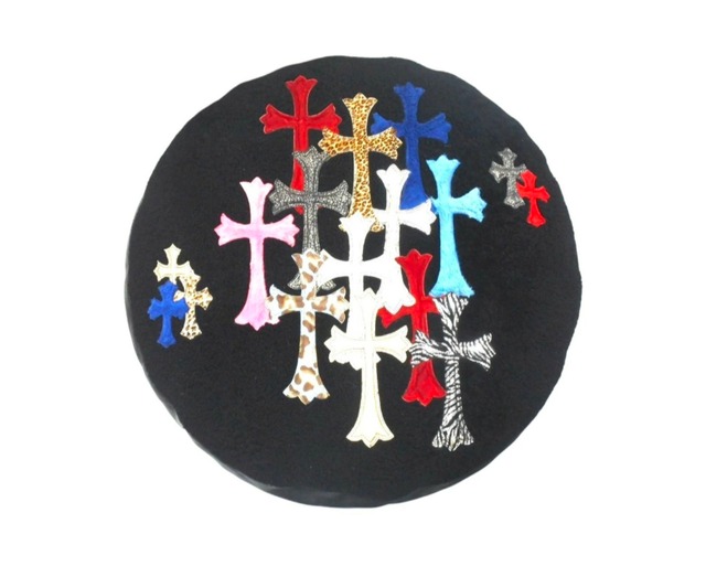 CHROME HEARTS クロムハーツ マルチクロスパッチ クッション インテリア リバーシブル レザー 牛革