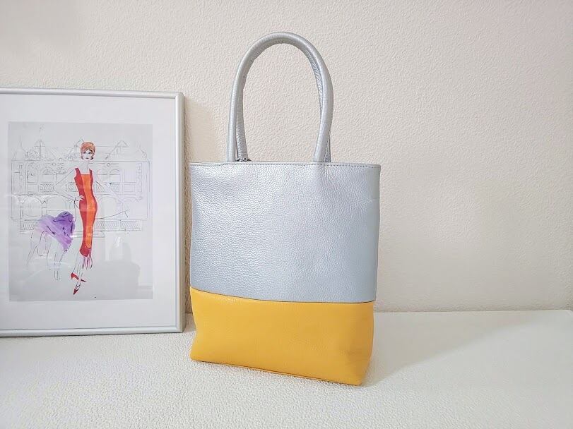 【オーダー】バイカラーミニトート【シルバー×クリームイエロー】