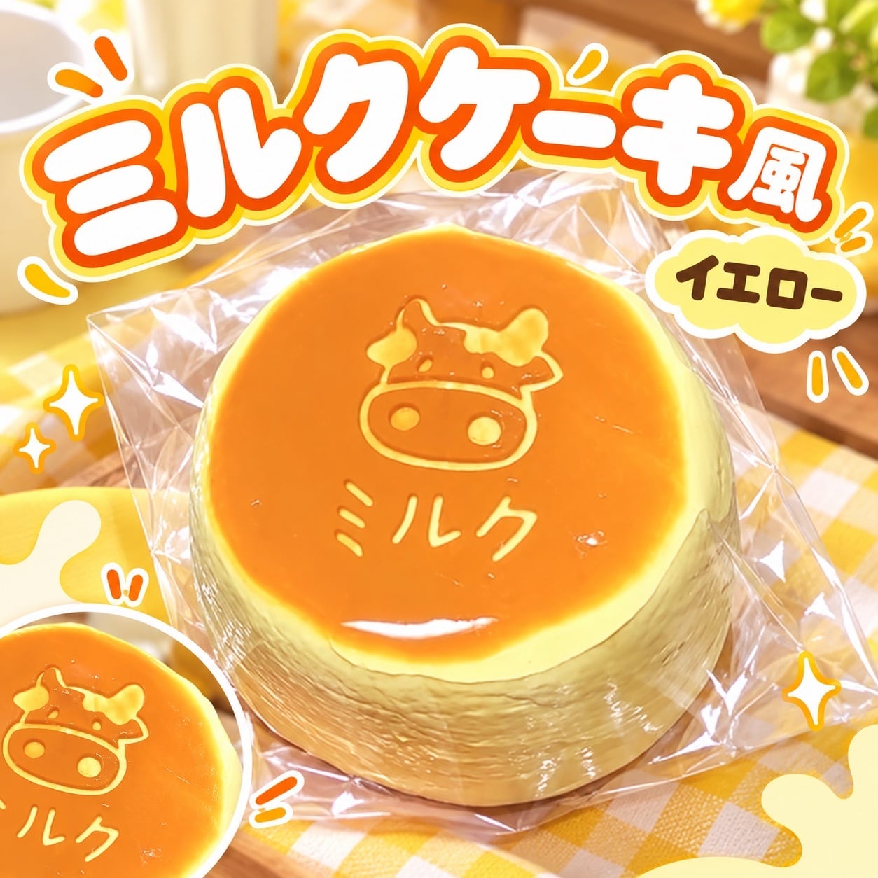 ミルクケーキ スクイーズ おもちゃ 中サイズ 牛柄 ストレス解消グッズ