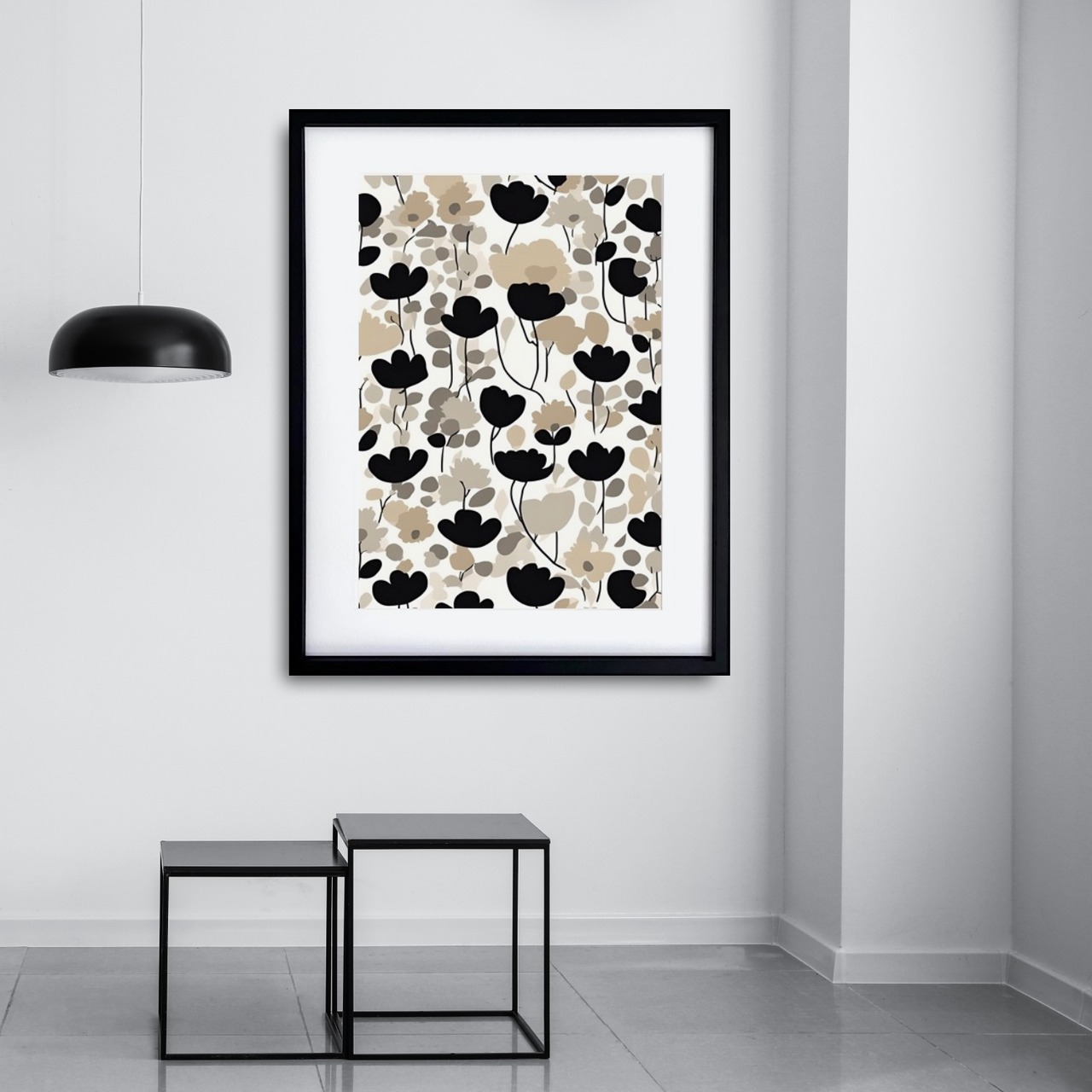 Quietude｜上品でシックなポピーの北欧ボタニカルアートポスター｜落ち着いた空間をつくるモダンフラワーインテリアA4ポスター