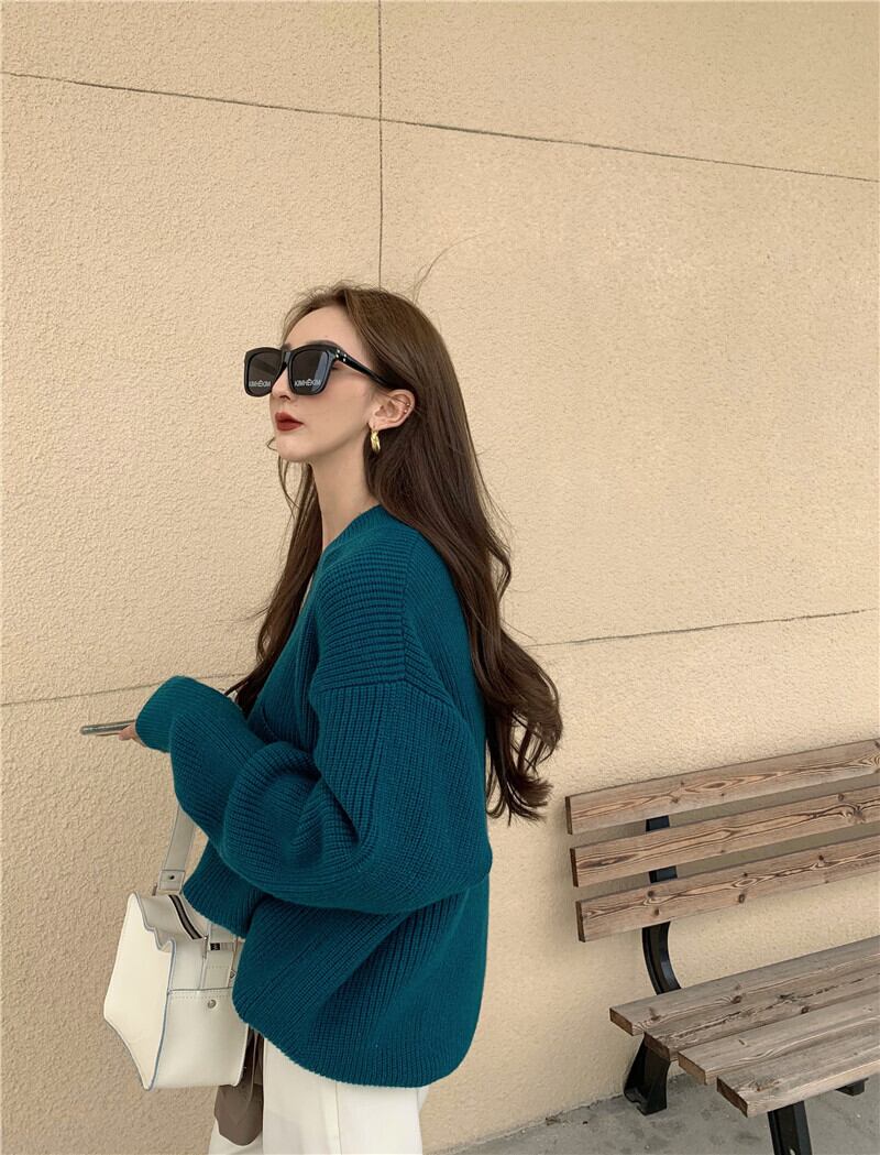 セーター ルーズVネックコート スタイルプルオーバー トップス ウィンター 冬物 ブラックストロベリース54708569480