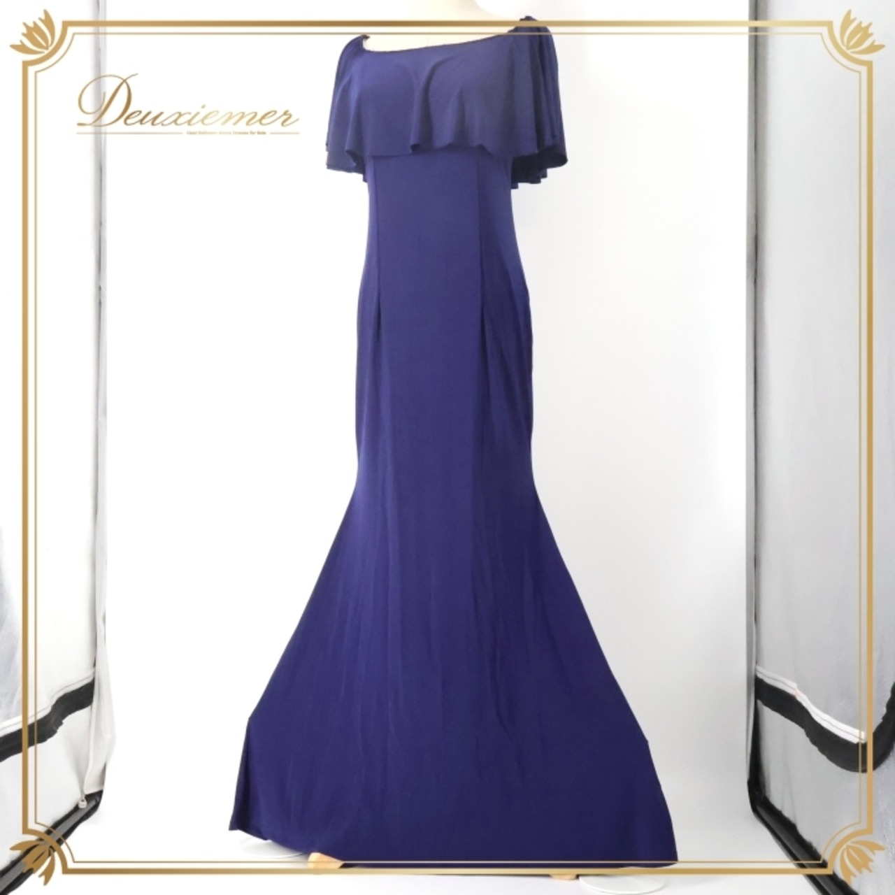 フラダンス 衣装 ワンピース ドレス ネイビー系 マーメイドドレス 無地 シンプル 紺 大人っぽい 上品 ハワイアン アロハ フラ ダンス レッスン 練習 華やか 鮮やか オフショル やわらかい エレガント スタイリッシュ マーメイドライン フルレングス ゴージャス ドレスアップ エレガントライン 上品さ