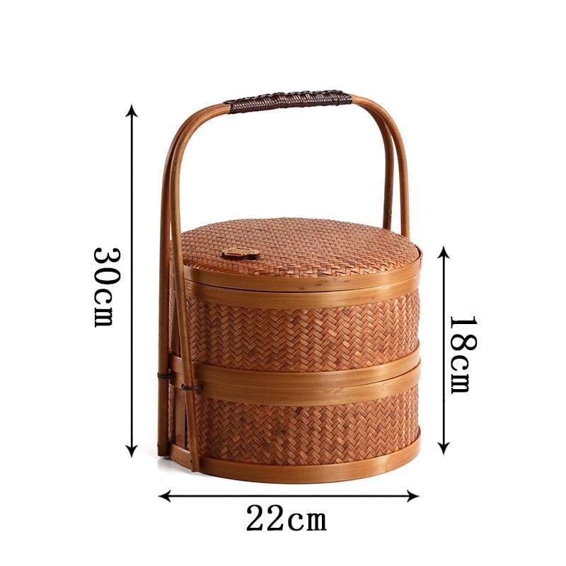 竹製収納バスケット　5つ 竹製バスケット 5個セット ハンドル付き】竹かご 2段 バスケット 竹製 蓋