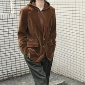 special layered design hoodie × velour tailored jacket