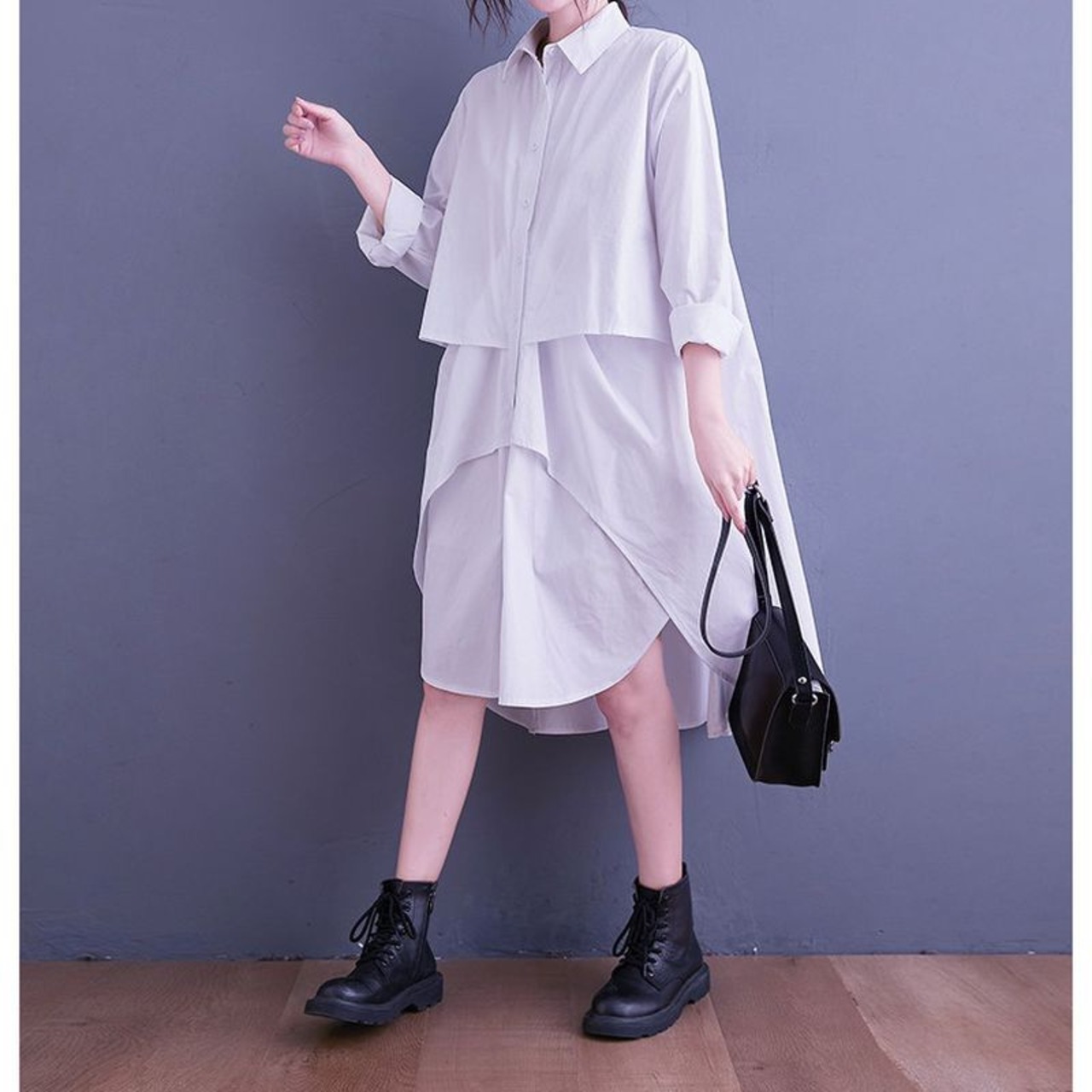 レイヤードデザイン オーバーサイズ シャツワンピース  00215