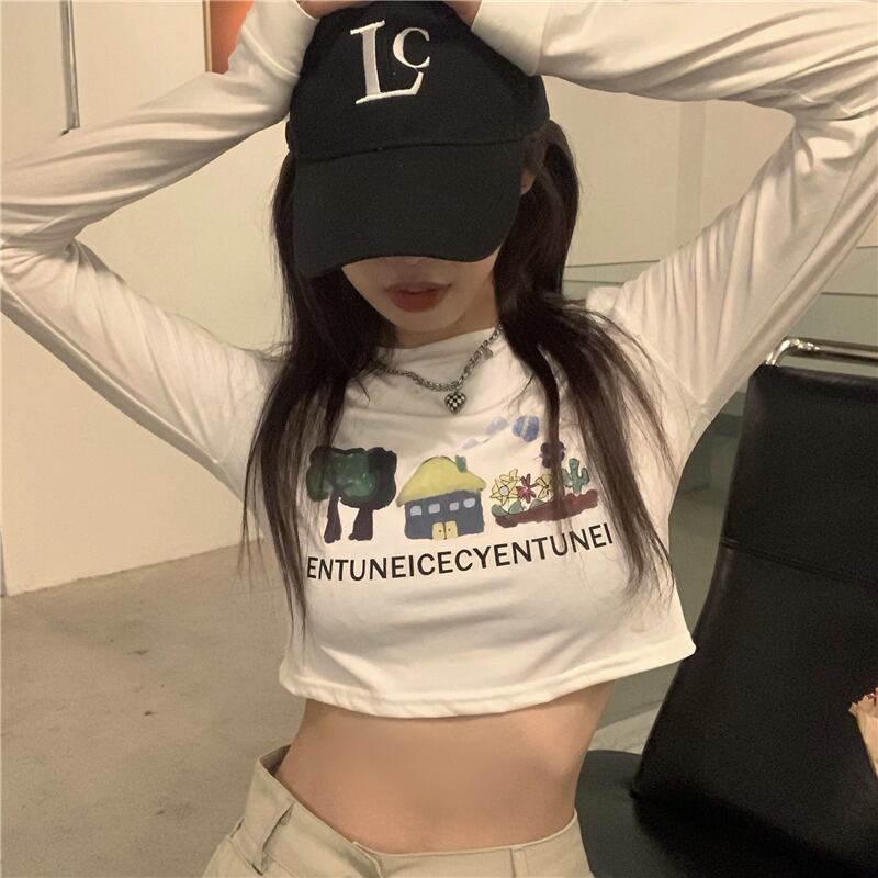 プリントTシャツ ショートスリムトップス オータム ロング 秋物 モンロー47479239978