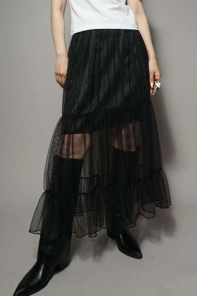 TULLE GATHER  SKIRT  (BLACK) 2404-92-727
