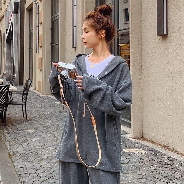 セットアップ レディース パーカー ワイドパンツ 長袖 無地 春 秋 冬