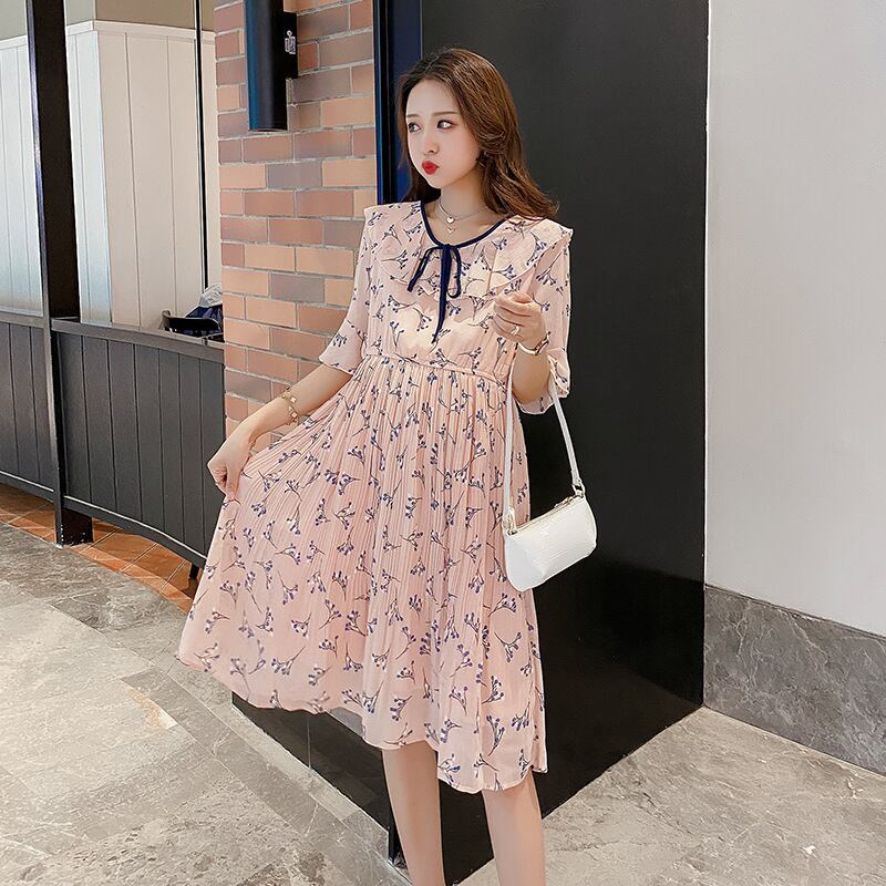 【新作】【送料無料】 マタニティウェア2020夏の新しいシフォンカラールーズドレスミドル丈ファッションマタニティドレス-アリババ サマー 夏物 expec290991068199