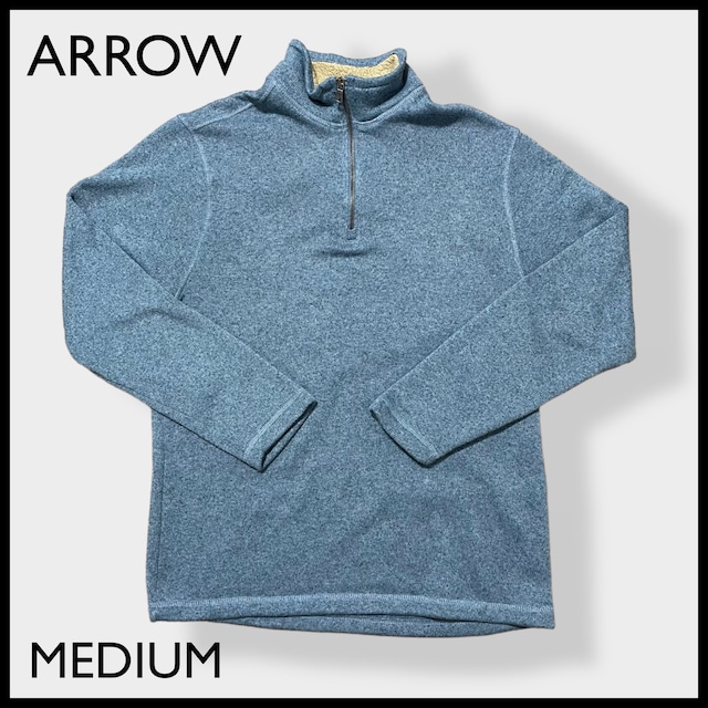 【ARROW】ハーフジップ ニット スウェット プルオーバー 天竺編み 裏起毛 ポリエステル M アロー US古着