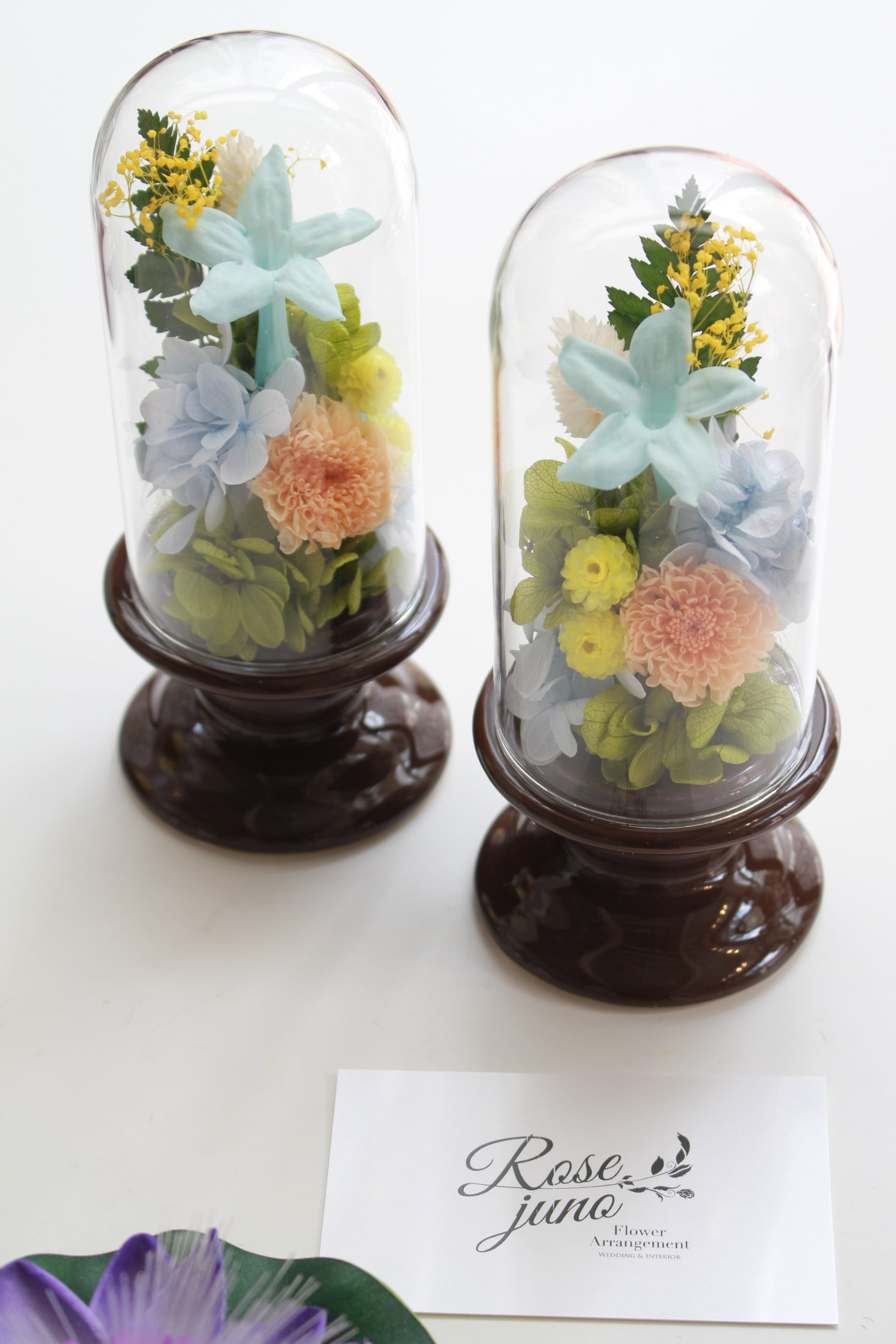 御供のアレンジメント・ガラスドームS ブルーグリーン | 福岡の