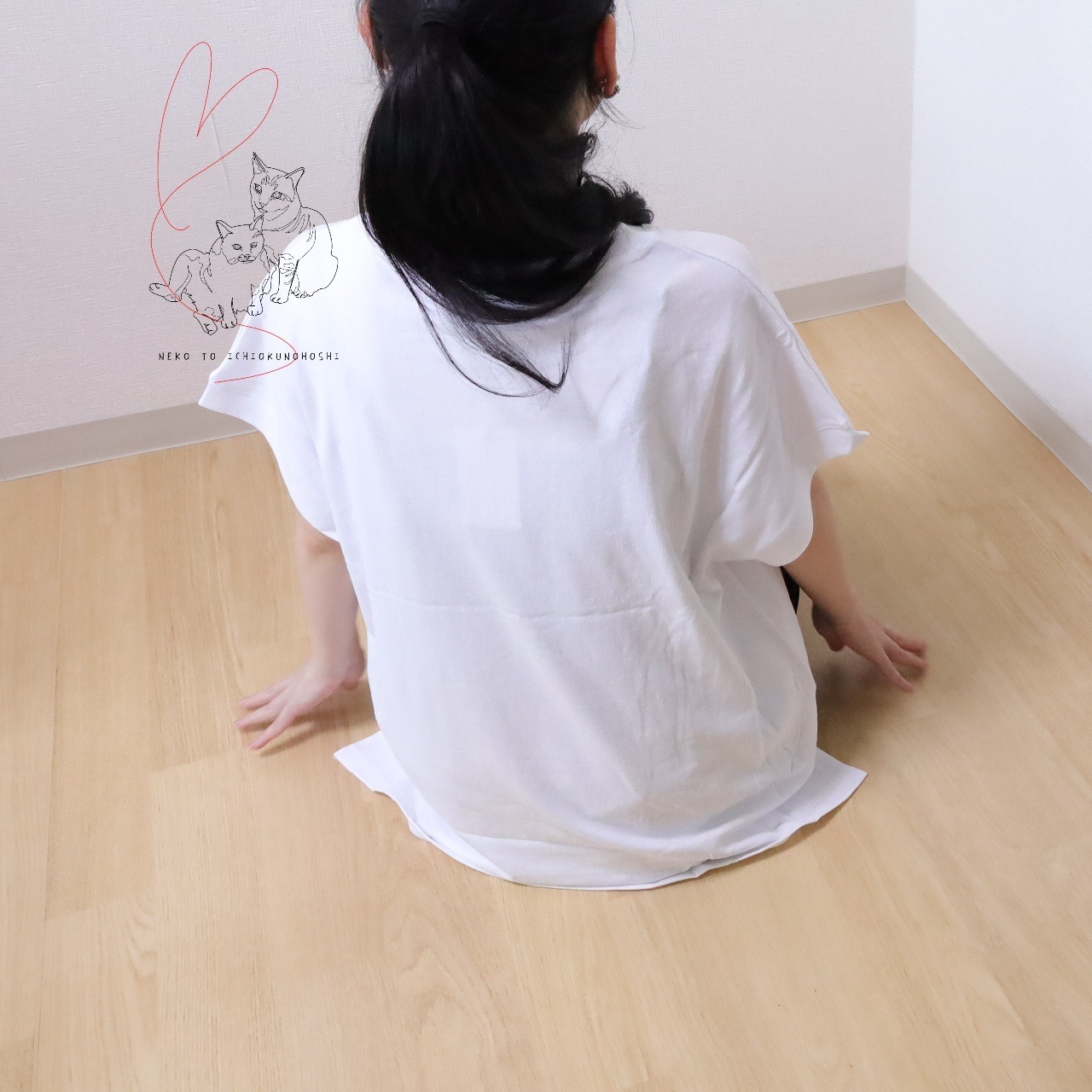 とにかく気持ちいい　猫のTプリントTシャツ　【ホワイト】