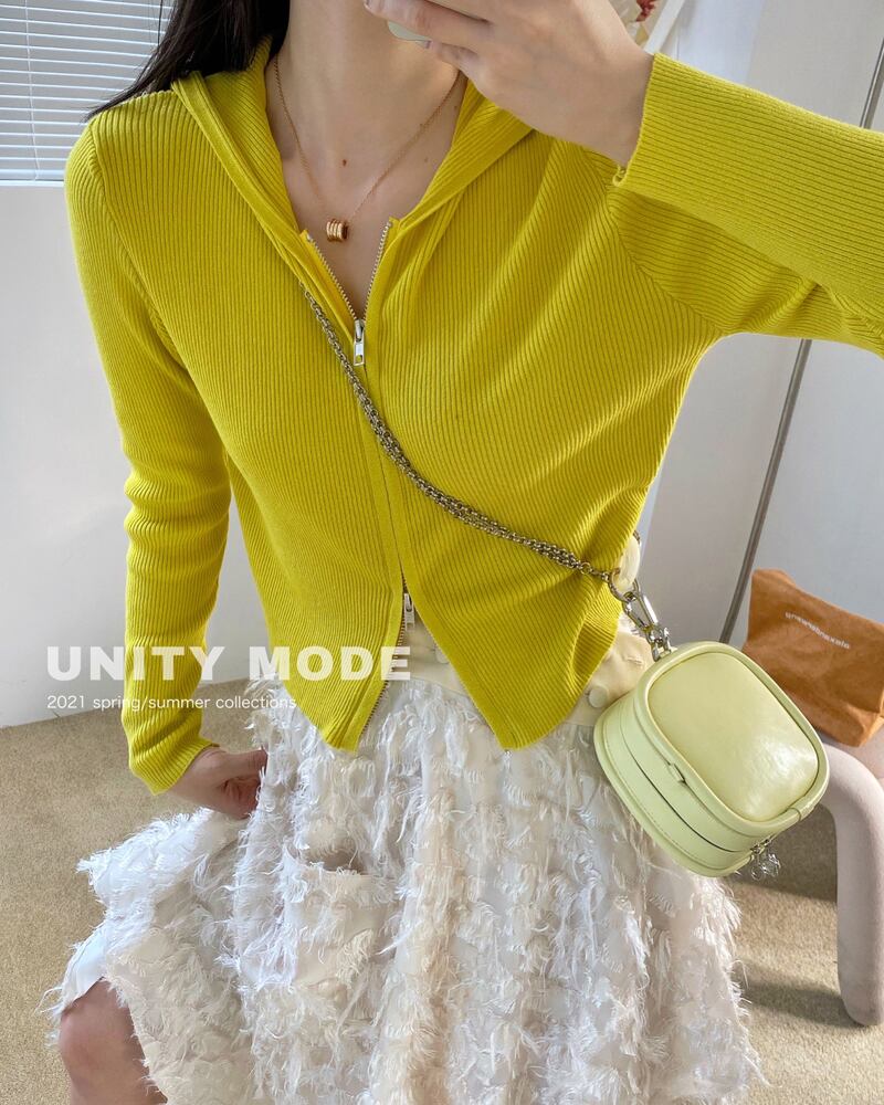 スプリングフードジッパーカーディガンジャケット ニットトップス レディース 春物 ビッグFスモールZ韓国39127977600