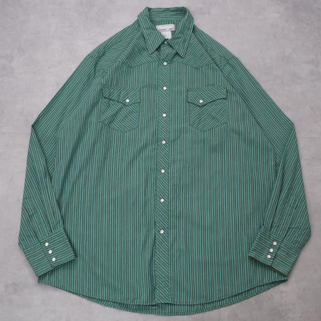 Wrangler ラングラー ストライプシャツ 長袖 古着 XL 緑 14822