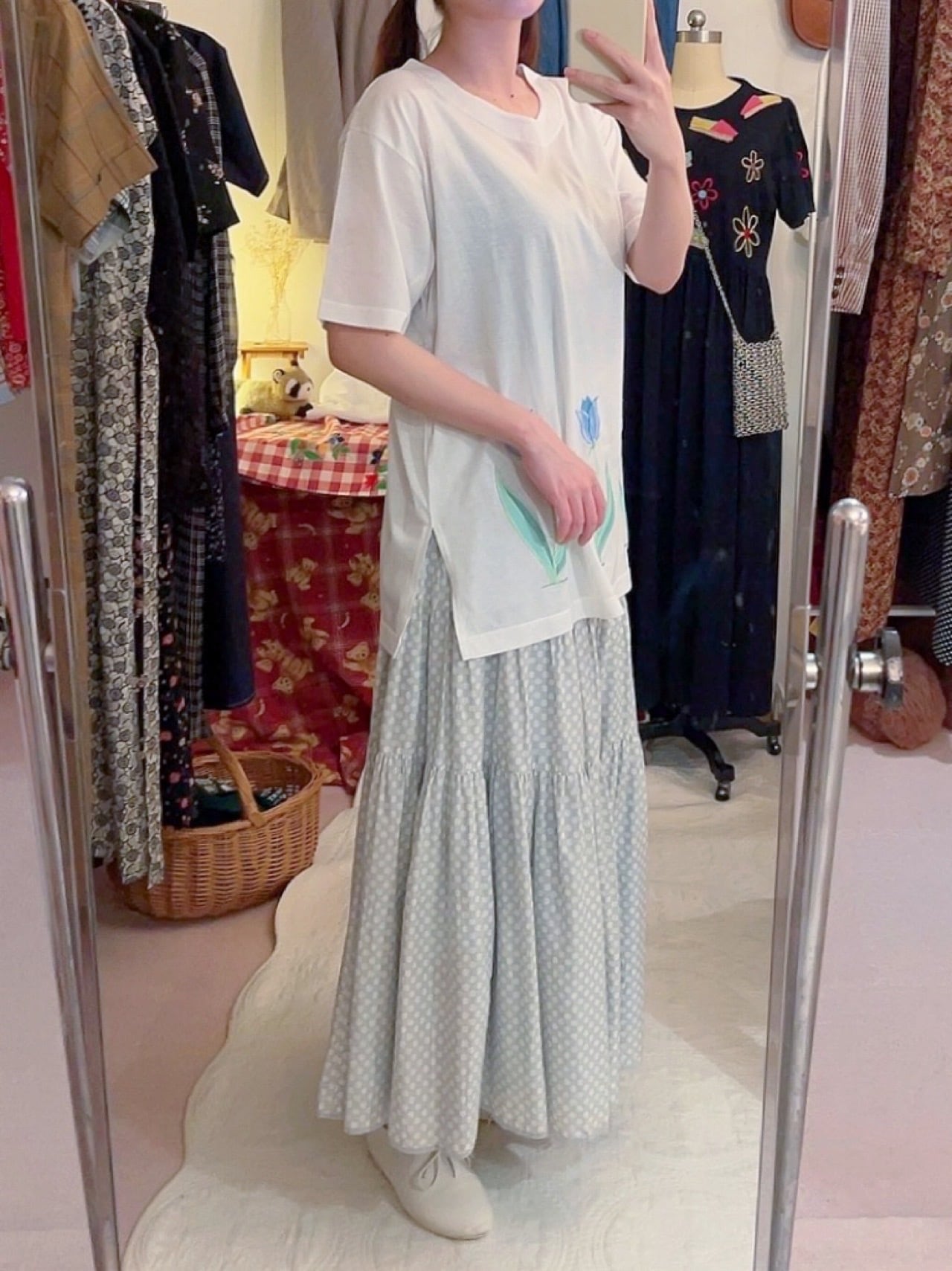 blue tulip white T-shirt