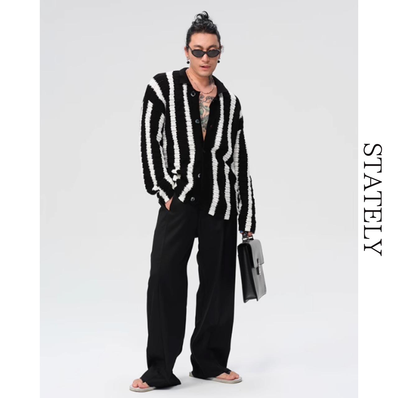 ワイドストライプ ローゲージニット カーディガン/2color_T08・画像5