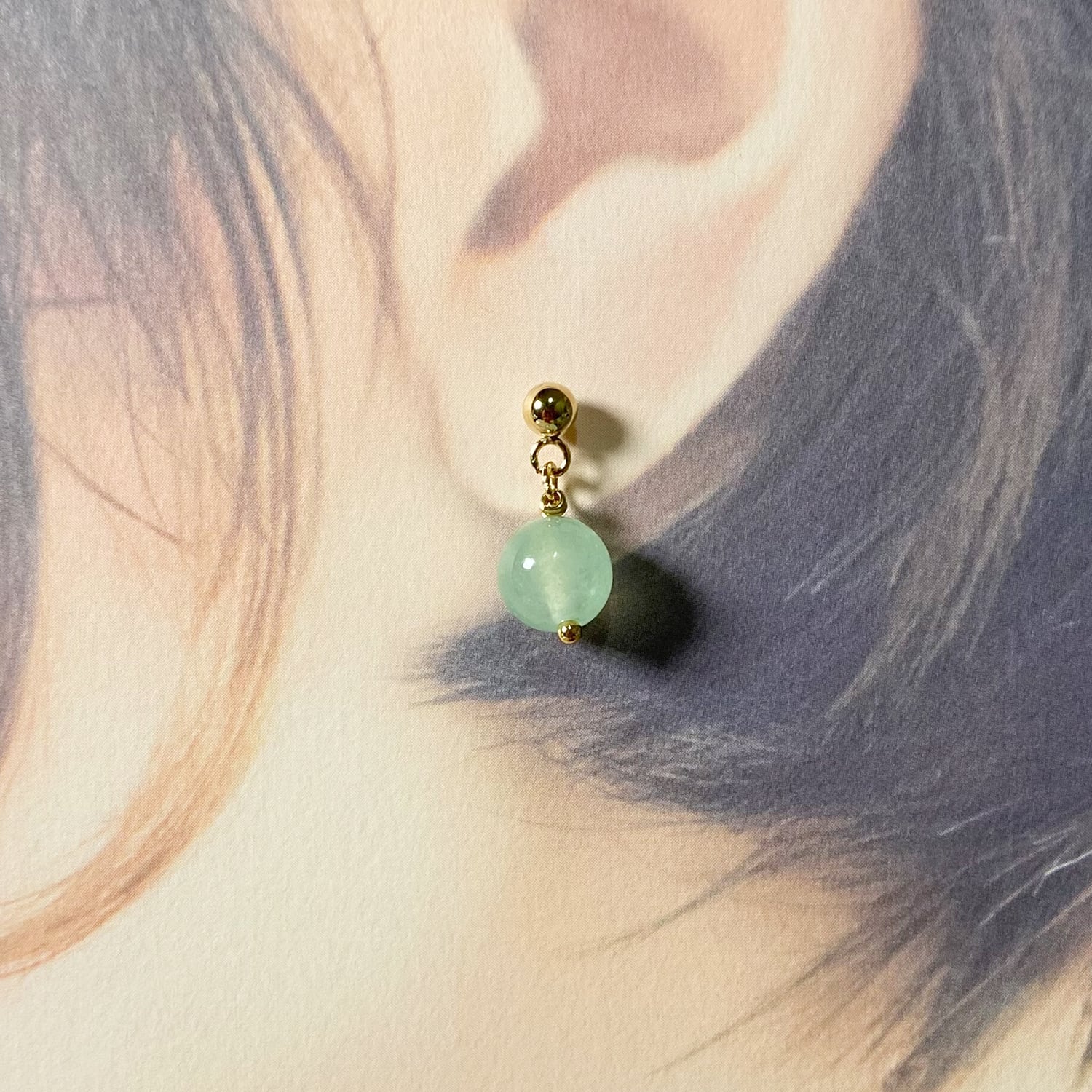 天然石グリーンアップルジェイド8mm ピアス 18kgp イヤリング 天然石グリーンアップルジェイド8mm ピアス 18kgp イヤリング