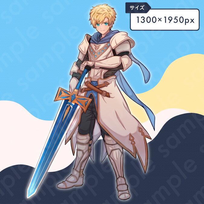 立ち絵素材】剣士風の金髪碧眼男性のイラスト・ファンタジー・10代