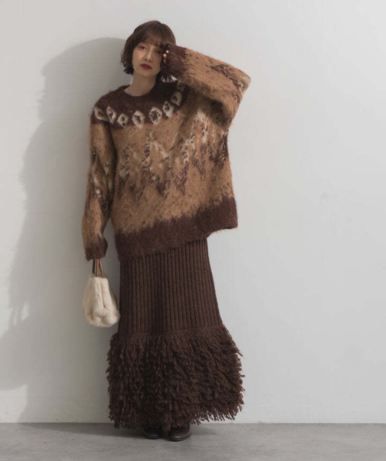 HD2510042 ノルディック柄シャギーニットプルオーバー brown