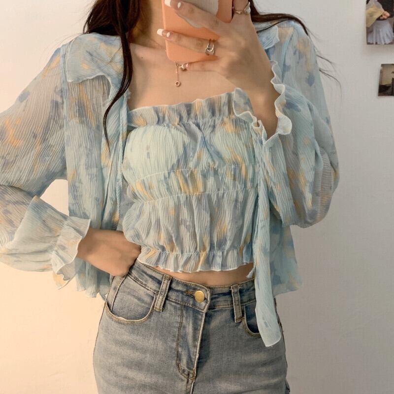 薄手シフォンシャツ ブラウス サマーフローラル ロング 大人ガーリー スウィート キュート カジュアル 夏物 花柄 ピュア ガールズファッション17109668594